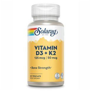 Комплекс вітамінів D3 та K2 Solaray (5000 МО / 50 мкг), харчова добавка, 60 капсул 2022-10-1035 фото