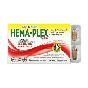 Комплекс заліза та вітамінів NaturesPlus Hema-Plex 85 мг, харчова добавка, 30 таблеток 2022-10-2868 фото