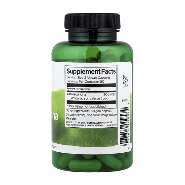 Ашваганда Swanson Full Spectrum Ashwagandha 450 мг, харчова добавка, 100 капсул 100-93-4411784-20 фото