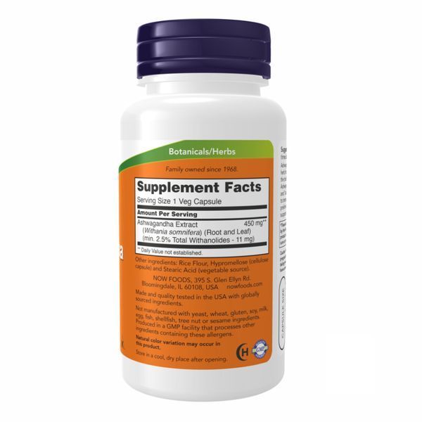 Екстракт ашваганди NOW Foods Ashwagandha Extract 450 мг, харчова добавка, 90 вегетаріанських капсул 2022-10-0114 фото