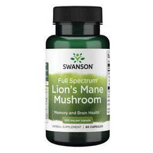Їжовик гребінчастий Swanson Full Spectrum Lion's Mane Mushroom 500 мг, харчова добавка, 60 капсул 100-15-1306425-20 фото