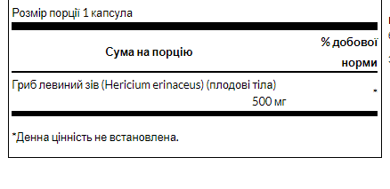 Їжовик гребінчастий Swanson Full Spectrum Lion's Mane Mushroom 500 мг, харчова добавка, 60 капсул 100-15-1306425-20 фото