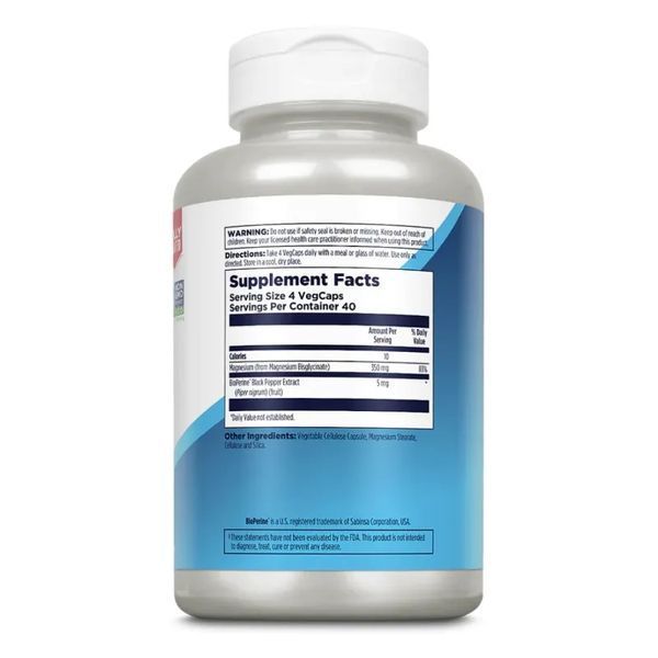 Магній гліцинат KAL Magnesium Bisglycinate 350 мг, харчова добавка, 160 веганських капсул 2022-10-2441 фото